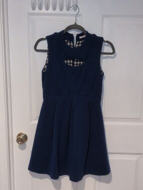 Vintage Navy Sleeveless A-Line Dress with Front Cutout